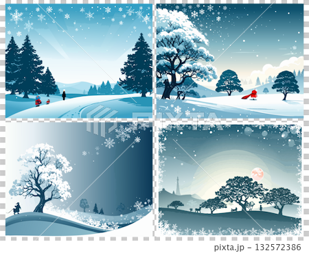 クリスマスの雪降る森風景イラスト クリスマスの雪降る森風景イラスト 132572386