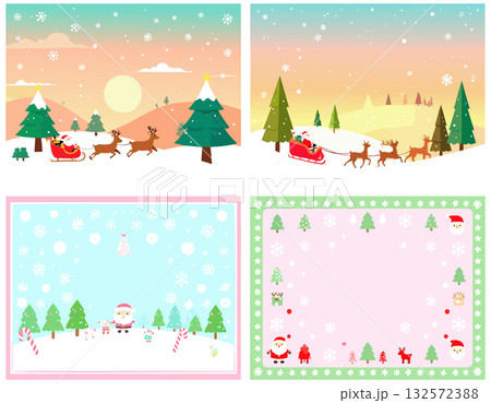 クリスマスの雪降る冬景色のセット 132572388