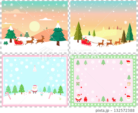 クリスマスの雪降る冬景色のセット 132572388