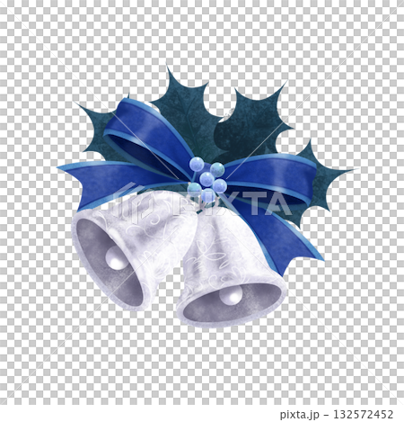 藍色緞帶聖誕鈴鐺 132572452