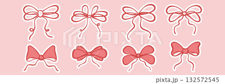 Red bows sticker set. Hand drawn doodle...のイラスト素材 [132572545] - PIXTA