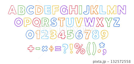 Crayon kids hand drawn font with playful letters and numbers. Crayon kids hand drawn font with playful letters and numbers. 132572558