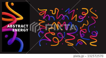 Vibrant Abstract Energy with Colorful Rainbow Wavy Lines on Black Background Vibrant Abstract Energy with Colorful Rainbow Wavy Lines on Black Background 132572570