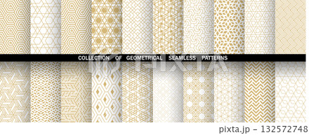 Geometric set of seamless golden and white patterns. Simple vector graphics 132572748