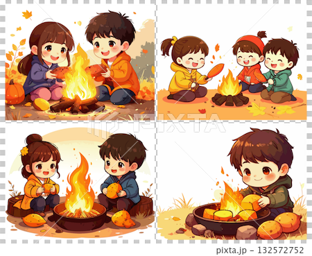 一組兒童烤地瓜的插圖 132572752