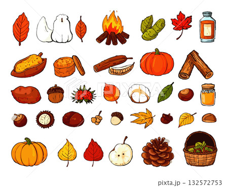秋のいろいろなイラストセット 132572753