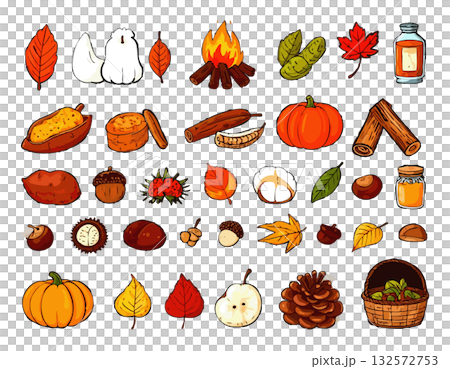 秋のいろいろなイラストセット 132572753