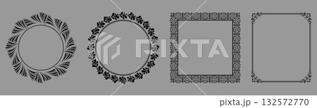 Set of decorative frames Elegant vector element for design in Eastern style, place for text. Floral black and gray borders. Lace illustration for invitations and greeting cards 132572770