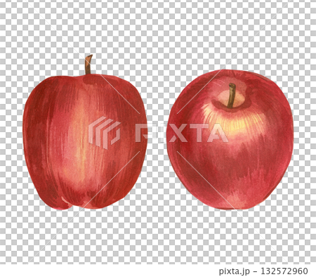 Watercolor illustration set, red autumn apples hand-painted with watercolor and isolated on white background. Watercolor illustration is perfect for printing on packaging, postcards, fabric. 132572960