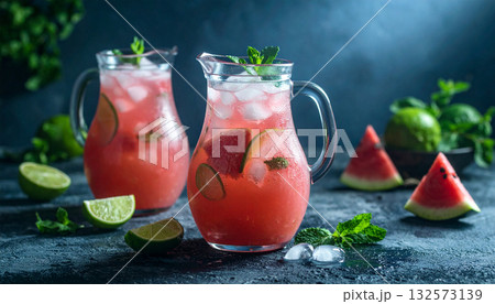 Watermelon Agua Fresca Jug . Drinks concept. Generated Image 132573139