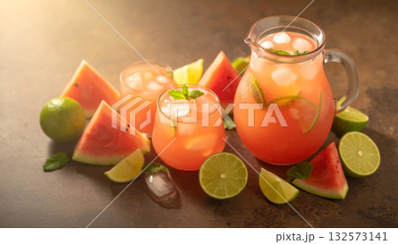 Watermelon Agua Fresca Jug . Drinks concept. Generated Image 132573141