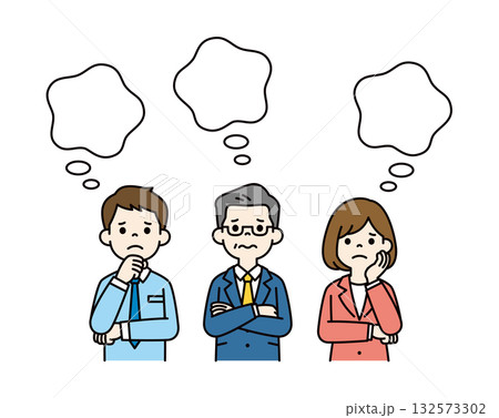 雲形のふきだしと、腕を組んで考える経営者と従業員の上半身ベクターイラスト素材セット_カラー 雲形のふきだしと、腕を組んで考える経営者と従業員の上半身ベクターイラスト素材セット_カラー 132573302