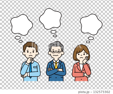 雲形のふきだしと、腕を組んで考える経営者と従業員の上半身ベクターイラスト素材セット_カラー 雲形のふきだしと、腕を組んで考える経営者と従業員の上半身ベクターイラスト素材セット_カラー 132573302