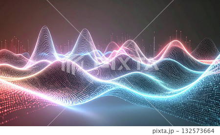 Abstract AI Signal Waves Across Digital Landscape. AI themed Background. Generated Image 132573664