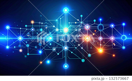 AI Neural Network Pattern Glowing on Black Metal Surface. AI themed Background. Generated Image 132573667