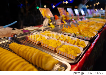 Authentic Street Food Display at a Vibrant Night Market in Thailand 132573727