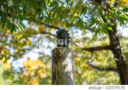 緑の中佇む守り神の置物 132574176