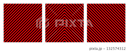 Warning sign with red and black diagonal lines. Attention, danger or caution symbol. Construction site signage, road safety notice, hazard banner, security alert shield. Vector illustration 132574312