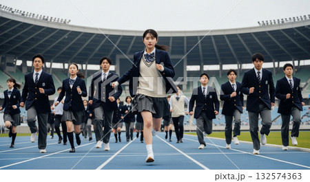 みんなで競争する女子高生　受験イメージ 132574363