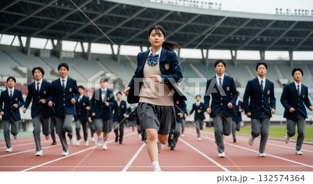 みんなで競争する女子高生 受験イメージ みんなで競争する女子高生 受験イメージ 132574364