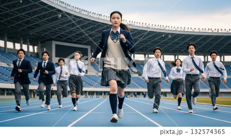 みんなで競争する女子高生　受験イメージ 132574365
