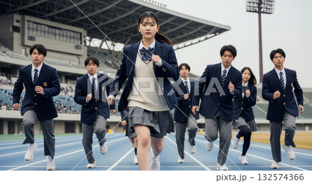 みんなで競争する女子高生　受験イメージ 132574366