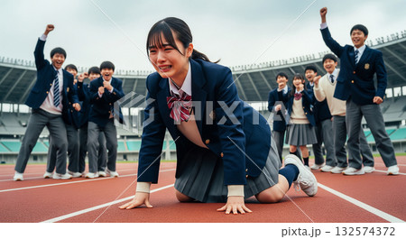 競争に負けて悔しがる女子高生 受験イメージ 競争に負けて悔しがる女子高生 受験イメージ 132574372