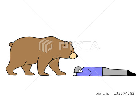 地面にうつ伏せになりクマから身を守る男性のシンプルな線画ベクターイラスト 地面にうつ伏せになりクマから身を守る男性のシンプルな線画ベクターイラスト 132574382