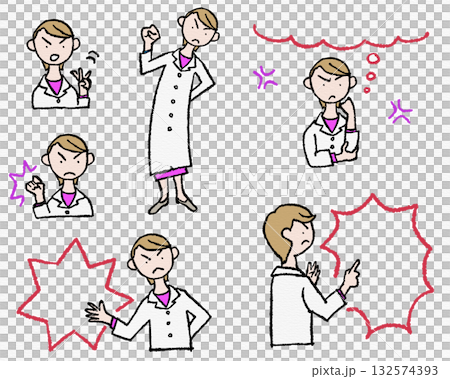 白衣の女性研究者が説明するイラスト 132574393