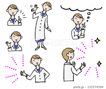 白衣の女性研究者が説明するイラスト 132574394