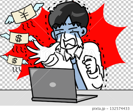 オンラインカジノで大損する男性会社員のベクターイラスト 132574433