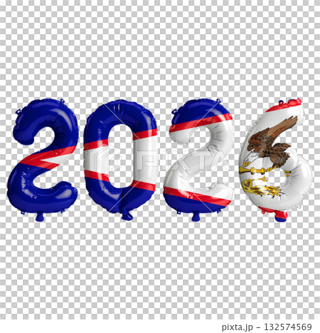 American Samoa flag colors 2026 3d illustration, balloon numbers 3d renderi.. American Samoa flag colors 2026 3d illustration, balloon numbers 3d renderi.. 132574569