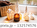 Cozy Christmas Village Miniatures With Candlelight And Warm Home Decor Scene 132574576