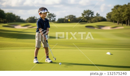 真剣な表情でパットの準備をする子供 132575240