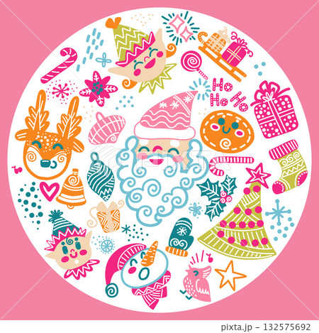 Cute Christmas characters round illustration vector isolated set Cute Christmas characters round illustration vector isolated set 132575692