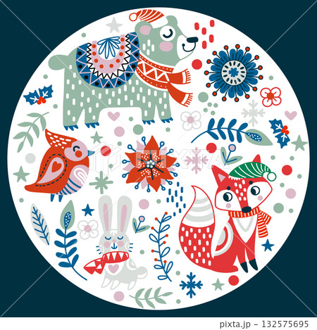 Christmas characters and winter elements vector illustration Christmas characters and winter elements vector illustration 132575695