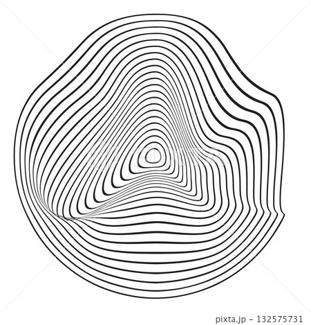 Curvy concentric circles. Pulse, soundwave, vibration or ripple icon isolated on background. Shockwave sign. Dynamic, motion or flow symbol. Trendy futuristic cyber shape. Vector graphic illustration 132575731