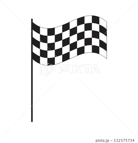 Race flag with checkered black and white print. Start or finish signal tool on sport car competitions. Karting, rally or motocross prop. Victory, trophy or success symbol. Vector graphic illustration Race flag with checkered black and white print. Start or finish signal tool on sport car competitions. Karting, rally or motocross prop. Victory, trophy or success symbol. Vector graphic illustration 132575734