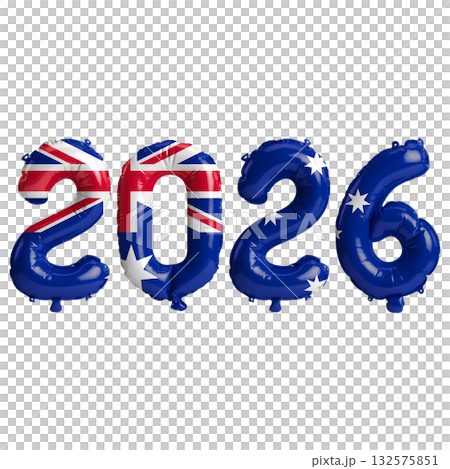 Australia flag colors 2026 3d illustration, balloon numbers 3d rendering on.. 132575851