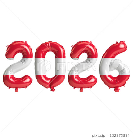 Austria flag colors 2026 3d illustration, balloon numbers 3d rendering on t.. Austria flag colors 2026 3d illustration, balloon numbers 3d rendering on t.. 132575854