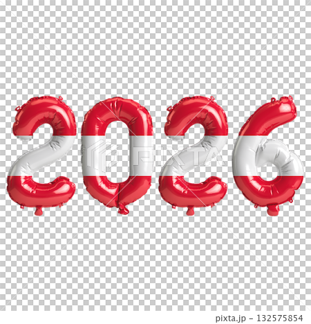 Austria flag colors 2026 3d illustration, balloon numbers 3d rendering on t.. Austria flag colors 2026 3d illustration, balloon numbers 3d rendering on t.. 132575854