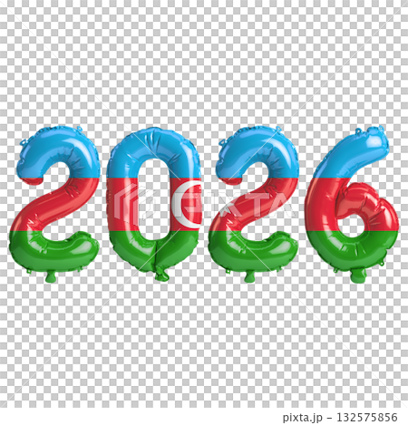 Azerbaijan flag colors 2026 3d illustration, balloon numbers 3d rendering o.. Azerbaijan flag colors 2026 3d illustration, balloon numbers 3d rendering o.. 132575856