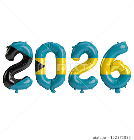 Bahamas flag colors 2026 3d illustration, balloon numbers 3d rendering on p.. Bahamas flag colors 2026 3d illustration, balloon numbers 3d rendering on p.. 132575859