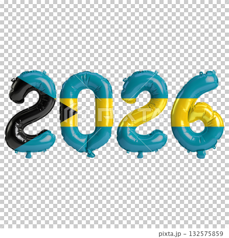 Bahamas flag colors 2026 3d illustration, balloon numbers 3d rendering on p.. Bahamas flag colors 2026 3d illustration, balloon numbers 3d rendering on p.. 132575859