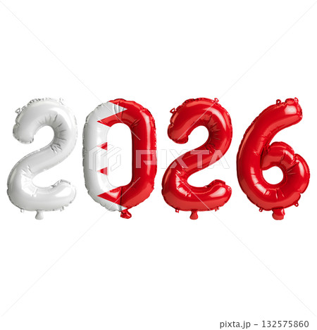 Bahrain flag colors 2026 3d illustration, balloon numbers 3d rendering on t.. 132575860