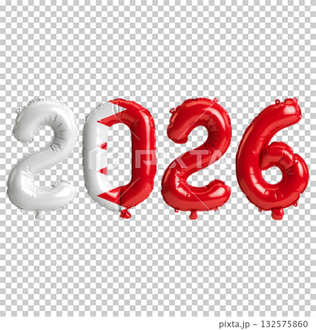 Bahrain flag colors 2026 3d illustration, balloon numbers 3d rendering on t.. 132575860