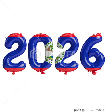 Belize flag colors 2026 3d illustration, balloon numbers 3d rendering on tr.. Belize flag colors 2026 3d illustration, balloon numbers 3d rendering on tr.. 132575864