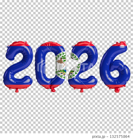 Belize flag colors 2026 3d illustration, balloon numbers 3d rendering on tr.. Belize flag colors 2026 3d illustration, balloon numbers 3d rendering on tr.. 132575864