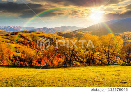 mountain landscape in autumn at sunset. beautiful view with trees in colorful foliage. picturesque rural place in alps in evening light. countryside scenery mountain landscape in autumn at sunset. beautiful view with trees in colorful foliage. picturesque rural place in alps in evening light. countryside scenery 132576046