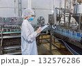 food cannery industry hygiene worker at conveyor belt, factory clean and hygiene inspector team 132576286
